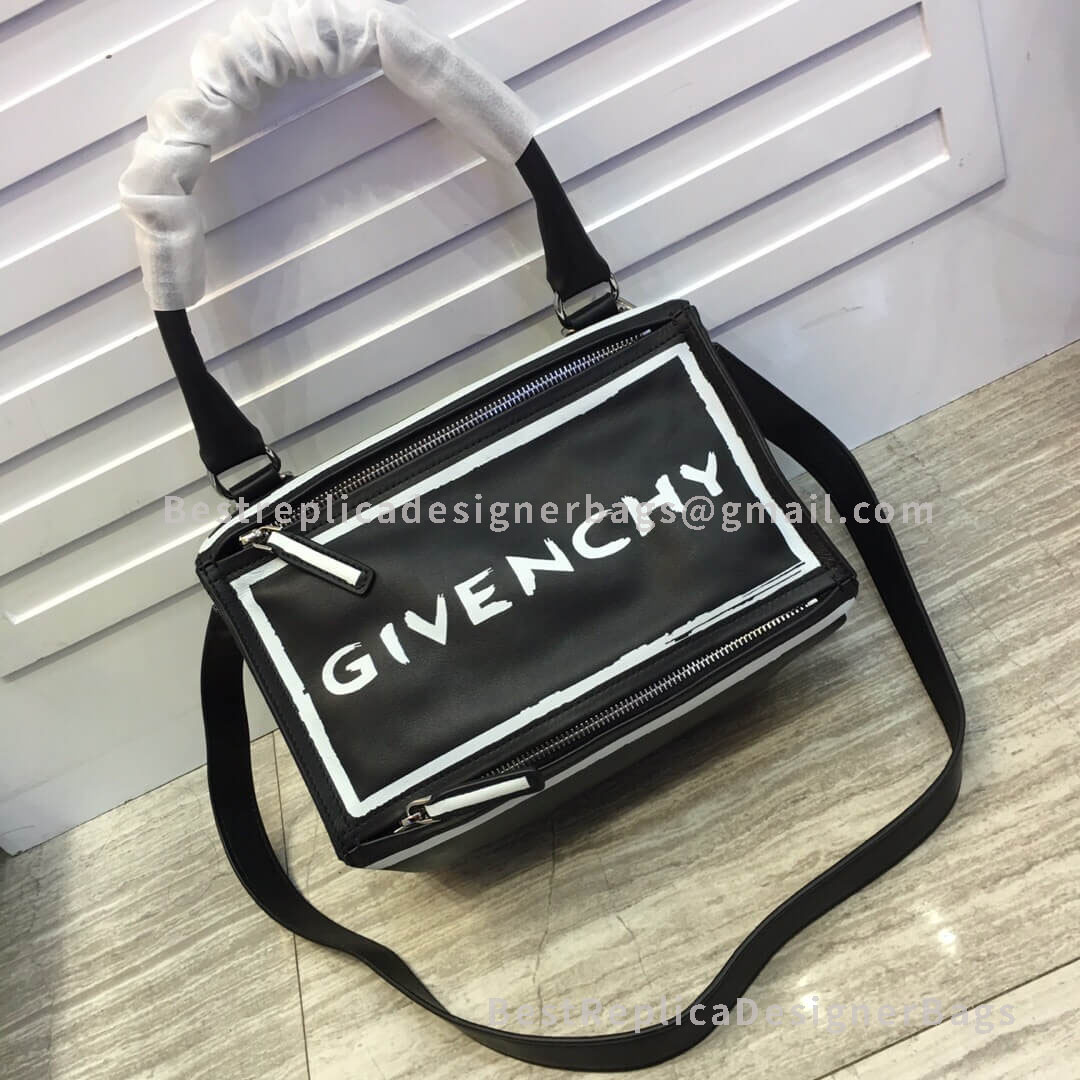 Givenchy Mini Pandora Bag Black In Calfskin With White Letter SHW 2-28588L